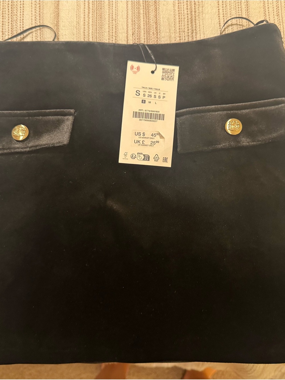 Zara Black Mini Skirt with Gold Button Accents